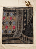 Mushroom Grey Black Dola Silk Bandhani Print Saree with Contrast Black Butta Blouse