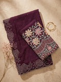 Deep Wine Floral Embellished Scallop Border Saree