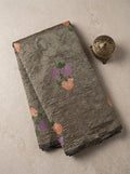 Taupe Grey Crushed Tissue Silk Floral Saree with Matching Taupe Grey Blouse